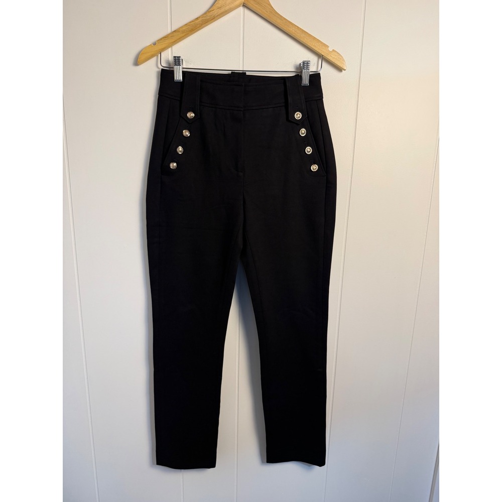 Quince Ultra-Stretch Ponte Sailor Pant XS Black Gold Button High Rise Slim Leg